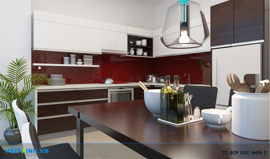 Thiết kế tủ bếp gỗ công nghiệp hiện đại nhà chị Quế