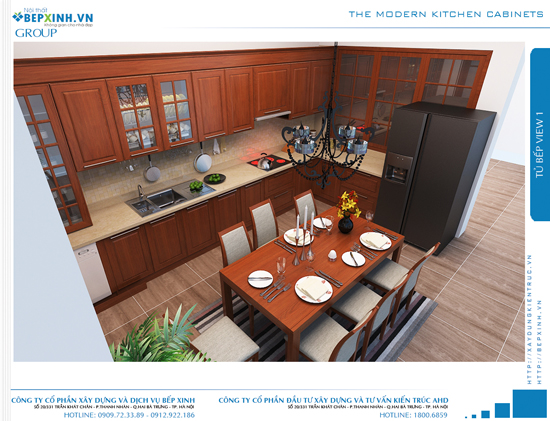 Thiết kế tủ bếp gỗ tự nhiên cao cấp nhà anh Dương – Thái Hà