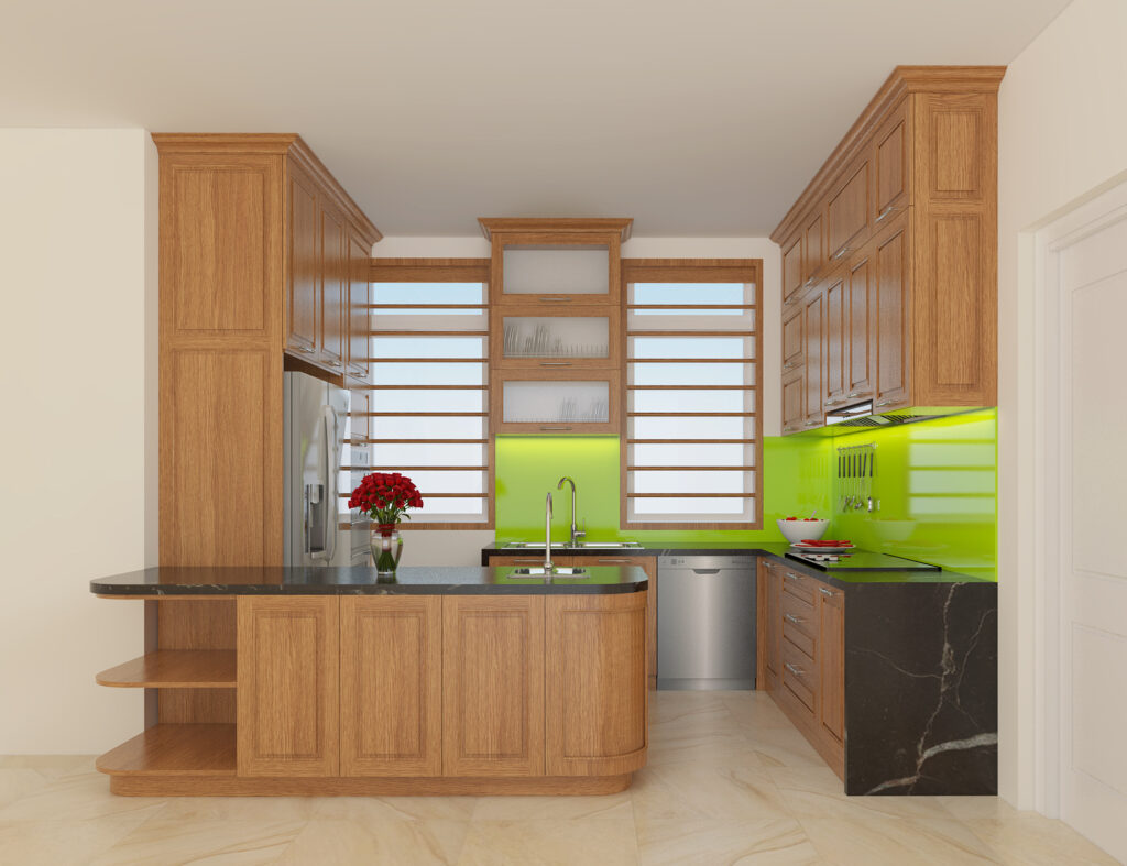 Thiết kế tủ bếp gỗ tự nhiên nhà chị Phương – Vân Canh