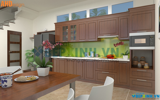 Tủ bếp gỗ tự nhiên nhà chị Nga – Gia Lâm