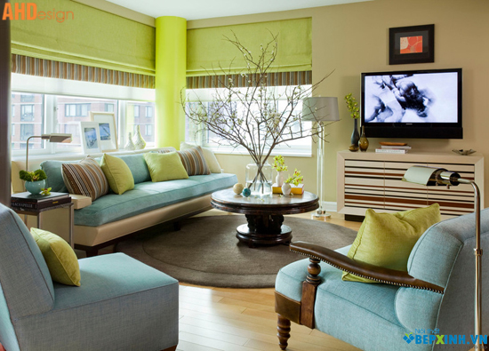 Thiết kế nội thất phòng khách với bảng phối màu tinh tế 2