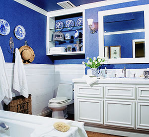 Phòng tắm màu xanh đầy sức sống
